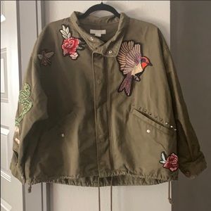H&M green oversized jacket with patches